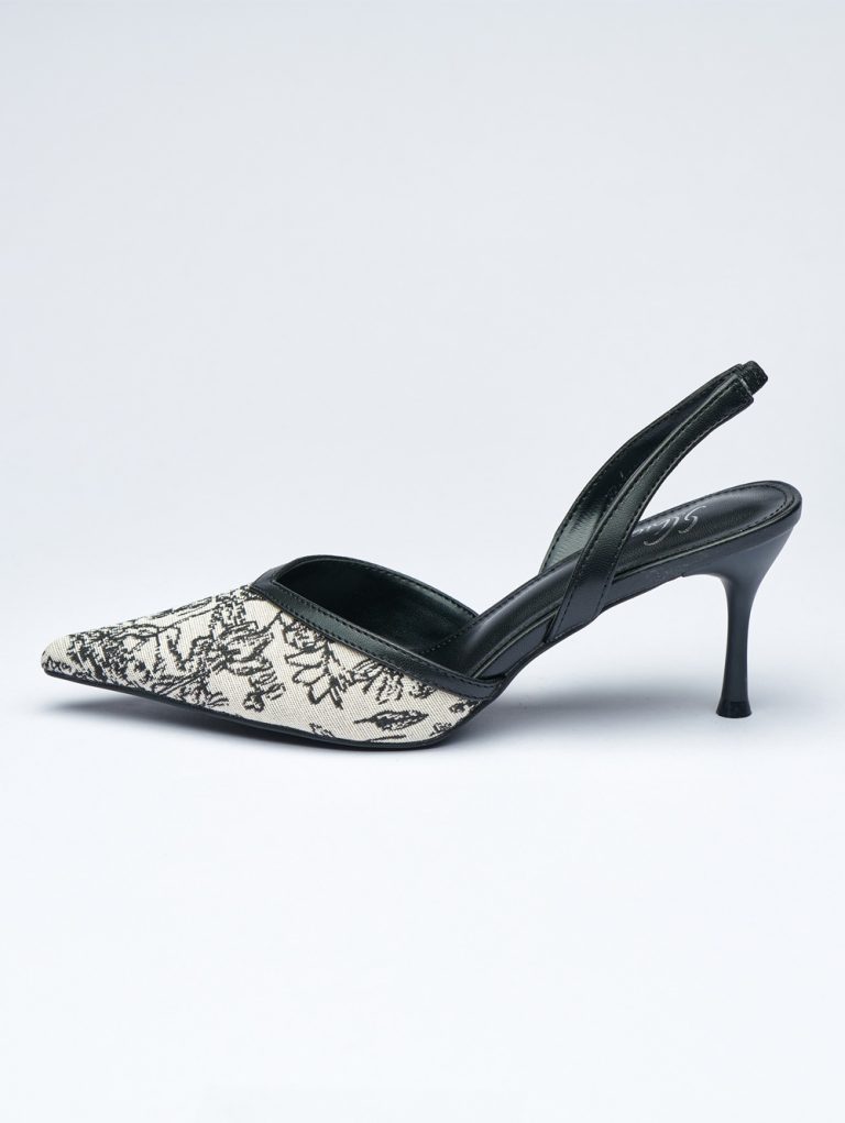Black and White Printed Slingback High Heel