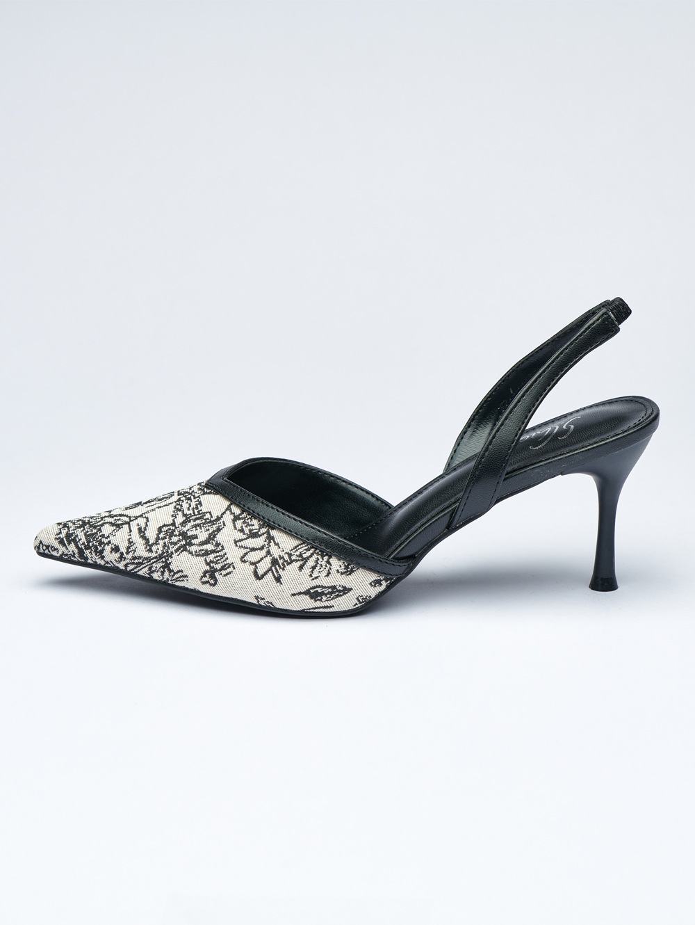 Black and White Printed Slingback High Heel