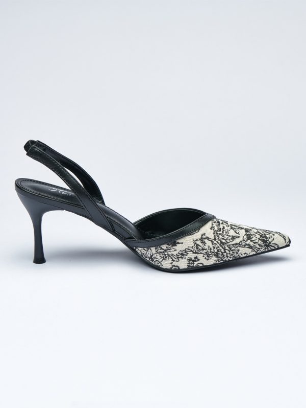Black and White Printed Slingback High Heel