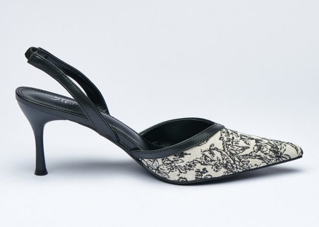 Black and White Printed Slingback High Heel