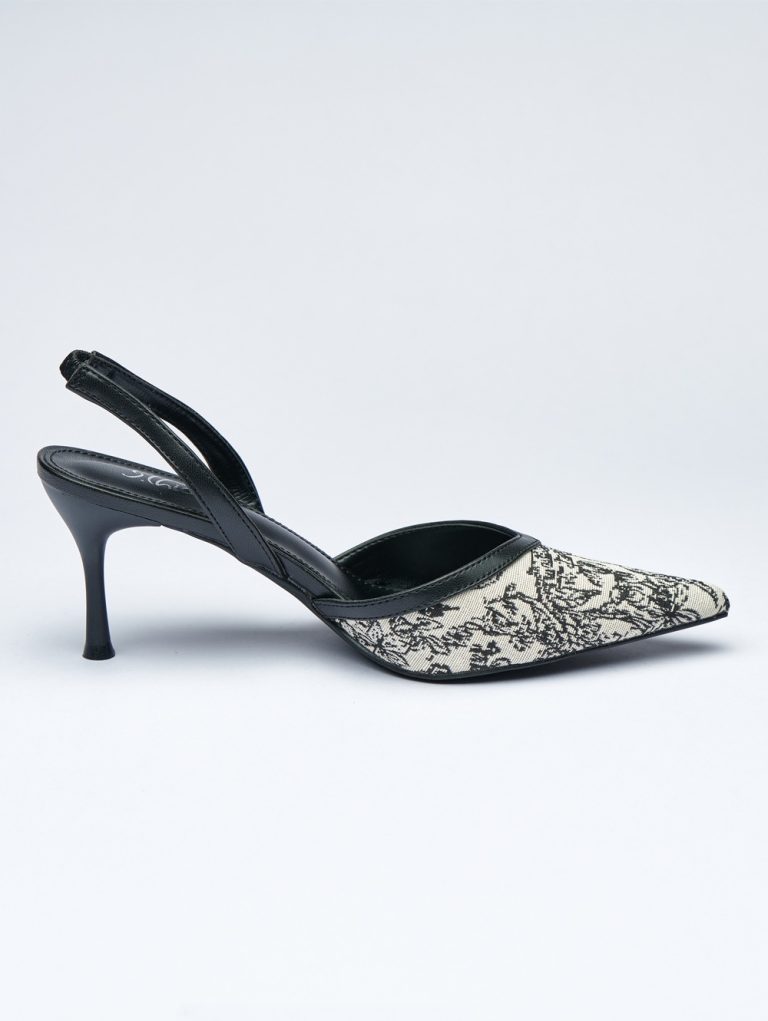 Black and White Printed Slingback High Heel