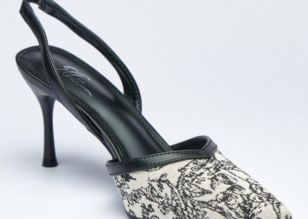 Black and White Printed Slingback High Heel