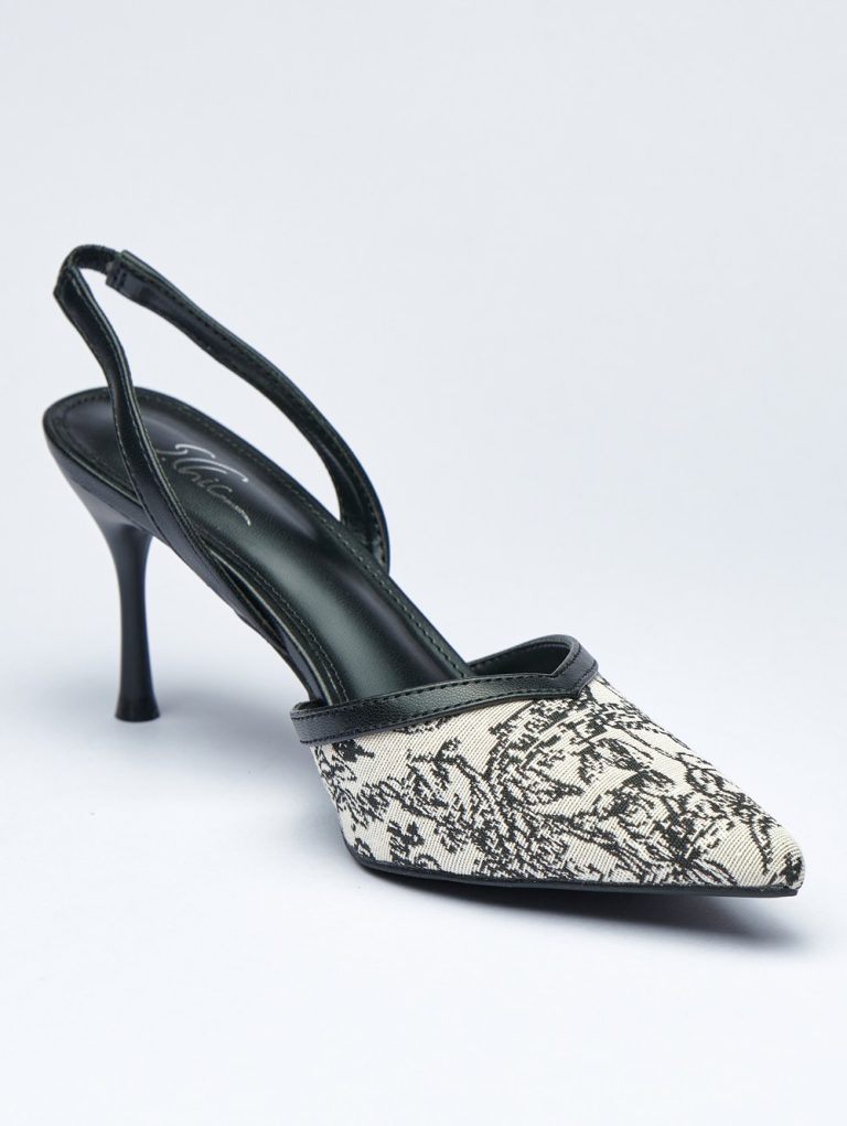 Black and White Printed Slingback High Heel