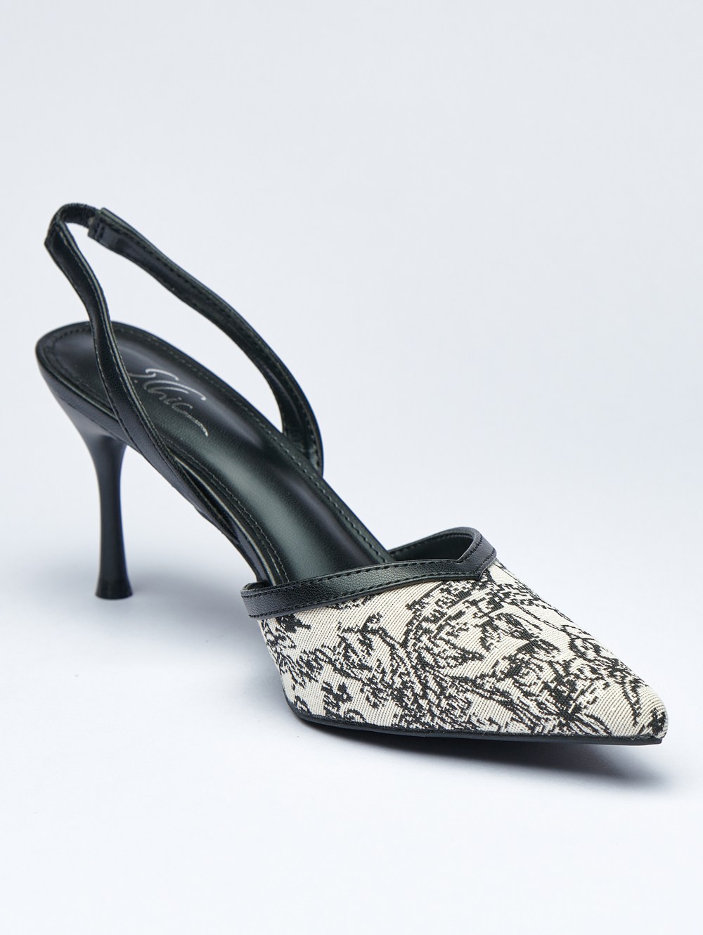 Black and White Printed Slingback High Heel