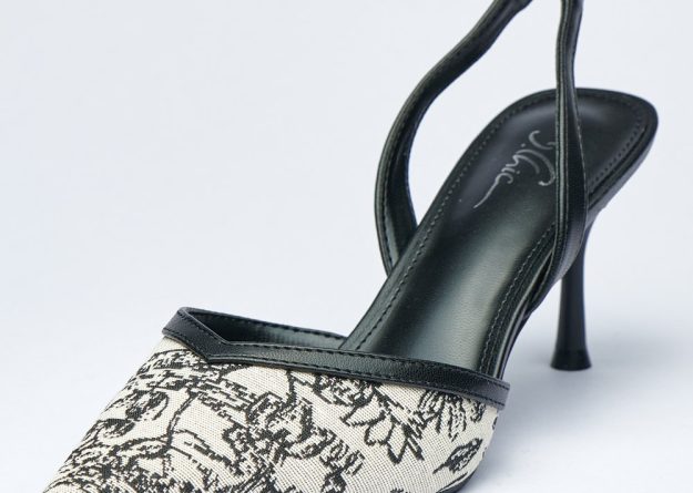 Black and White Printed Slingback High Heel