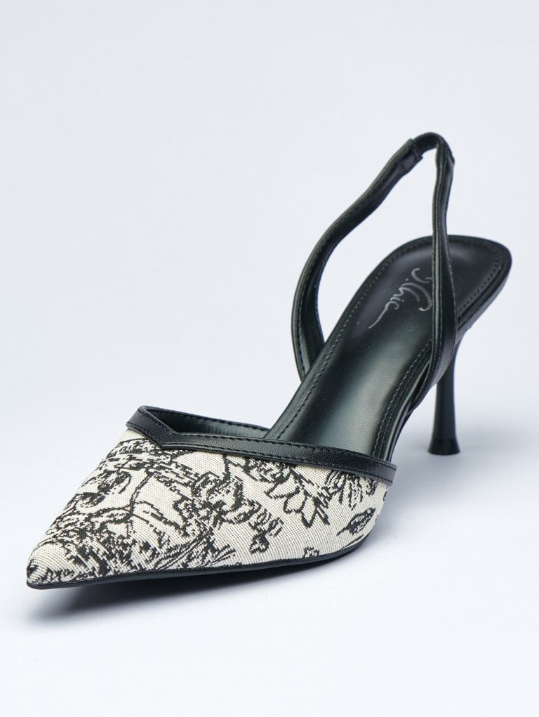 Black and White Printed Slingback High Heel