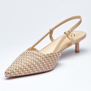 Golden Aura Pumps Pointed Slingback Heels