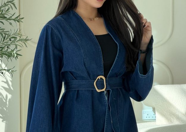 Modern Self-Tie Denim Kimono Jacket