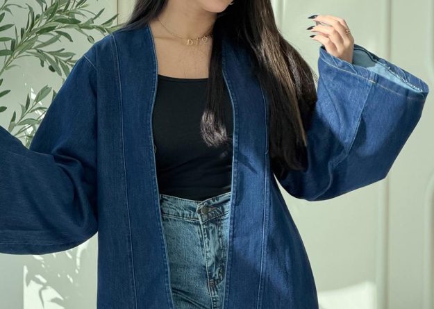 Modern Self-Tie Denim Kimono Jacket