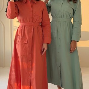 Stylish Buttoned Belted Maxi Dress