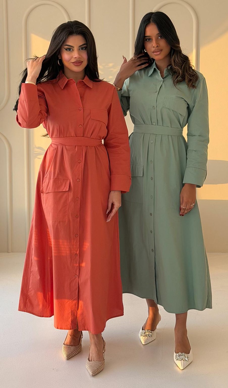 Stylish Buttoned Belted Maxi Dress