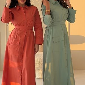 Stylish Buttoned Belted Maxi Dress