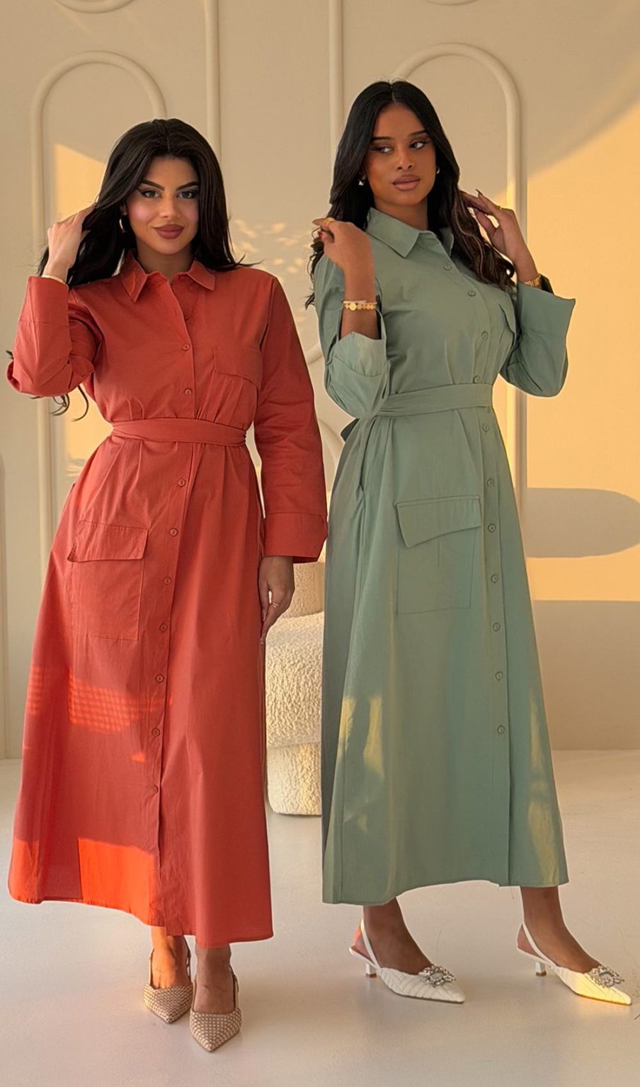 Stylish Buttoned Belted Maxi Dress