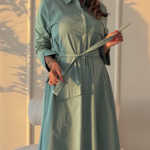 Stylish Buttoned Belted Maxi Dress
