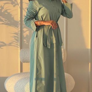 Stylish Buttoned Belted Maxi Dress