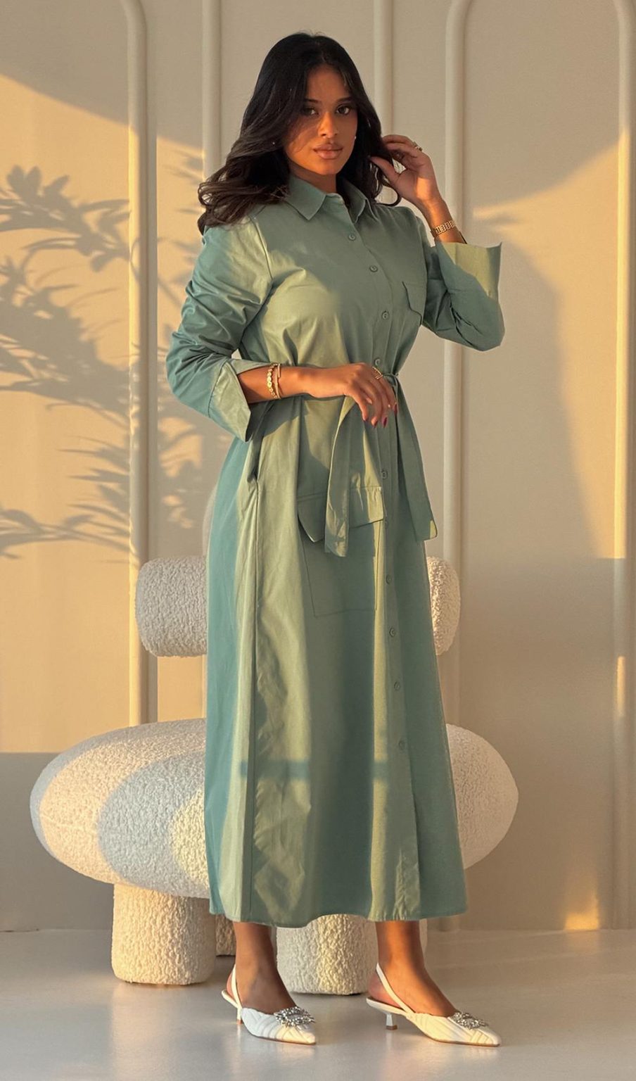 Stylish Buttoned Belted Maxi Dress