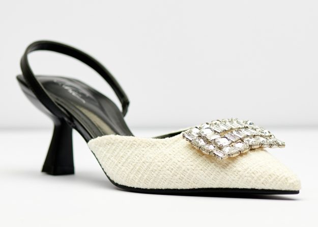 Elegant Tweed Crystal Slingback Heels