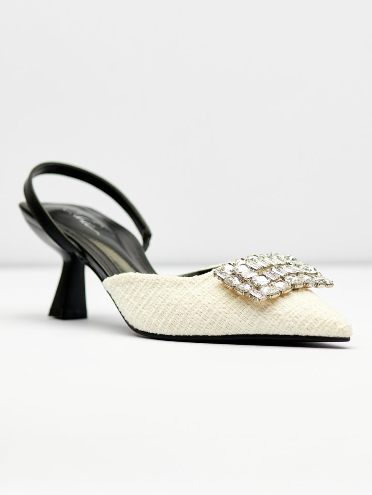 Elegant Tweed Crystal Slingback Heels
