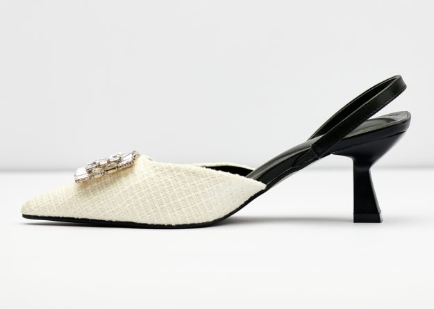 Elegant Tweed Crystal Slingback Heels