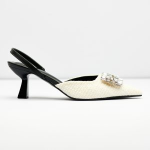 Elegant Tweed Crystal Slingback Heels
