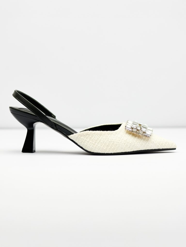 Elegant Tweed Crystal Slingback Heels